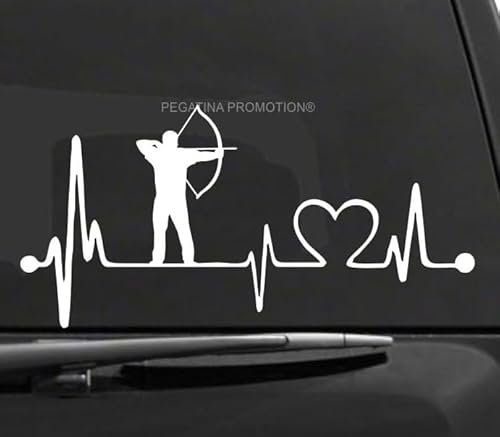 Rakelfix Bogenschießen Bogenschießer Herzschlag Aufkleber ab 20 cm Herzlinie Hobby Sticker Auto Lack Scheibe Autoaufkleber