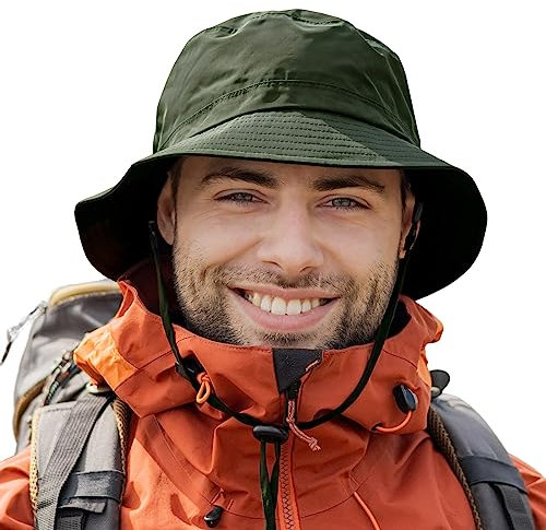 TOP-EX wasserdichte Regenhüte für Herren & Damen, Allwetter Outdoor Safari Hut faltbar, UPF 50 Golf Eimer Sonnenhüte zum Angeln, Wandern, Trekking, verstellbar & Winddicht XXL/3XL Grün