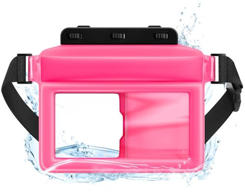 JOTO Grande Sac Pochette Étanche Flottante 25 * 23 * 2 CM, Sac Banane Super Étanchéité Universelles à 7 Pouces avec Ceinture Ajustable Certifiée par IPX8, Range Téléphone Clé Cartes Monnaie-Rose