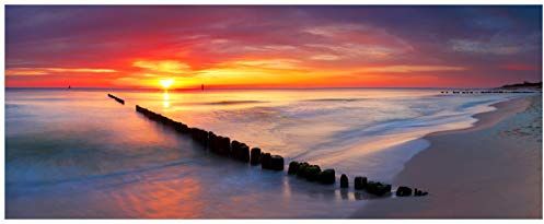 Wallario Glasbild Farbenspiel im Himmel - Sonnenuntergang am Strand - 50 x 125 cm Wandbilder Glas in Premium-Qualität: Brillante Farben, freischwebende Optik
