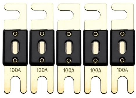 Offgridtec 100A ANL Sicherung Set für 72V DC Systeme, Hochstrom-Streifensicherungen mit Kupferanschlüssen, Niedrigem Kontaktwiderstand, Funken-Schutz, Schraubmontage, DIN43560/1 Zertifiziert, 5er-Pack