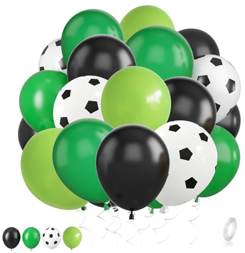 ALEGRE® Latex Fussball Luftballon, 40 Stück 12 Zoll Fußball Luftballons Geburtstag, Fußball Deko Helium Ballon Schwarz Weiß Grün, Fussball Deko Geburtstag Kinder, WM Party Kindergeburtstag Deko Junge