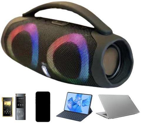 Enceinte portable sans fil | Haut-parleur portable sans fil Blue-tooth – Haut-parleur à dents bleues RVB éclairage coloré 360 degrés son surround stéréo – Basses profondes 1200 mAh Boombox BT