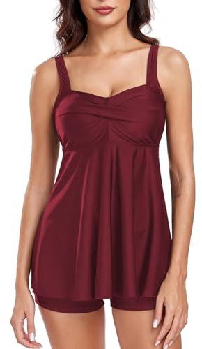FLYILY Donne 2 Pezzi Tankini Sets Twist Front Tankini Top con Boyshorts Tummy Control Costume da Bagno Floreale(Winered,XXL)