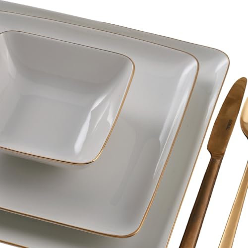 Vajilla completa y exclusiva de Porcelana de 18 Piezas - Güral Porselen Kansas Oro –Para 6 personas