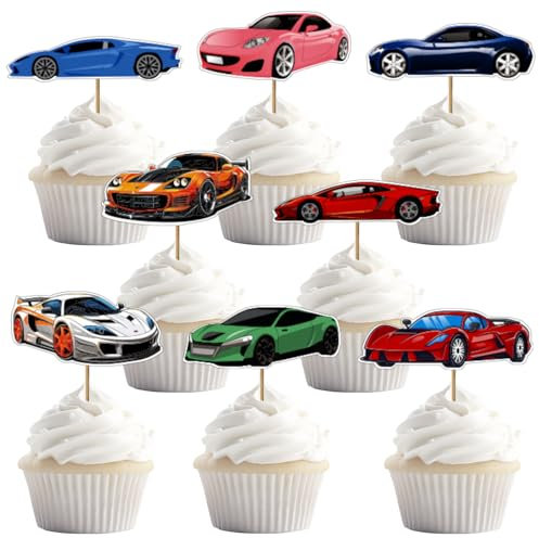 32 Stück Sportwagen Cupcake Toppers für Rennsport Thema, Perfekt Kuchenaufstecker für Autoliebhaber