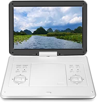 Lecteur DVD Portable, Écran Rotatif HD Lecteur DVD CD Jeu Super Mince Batterie intégrée Maison Portable Mobile Disque 3D vidéo Machine Haut-Parleur TV Lecteur CD/DVD/MP3/MP4 Portable(Color:Blanc)