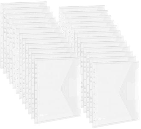 Agoer 36 Pack Plastic Wallets A4 Punched, 11 Holes Binder Pockets for 2/3/4 Ring Binder, Clear File Folders with Label Pockets, Sturdy Waterproof Hook and Loop Closure for Home Office School