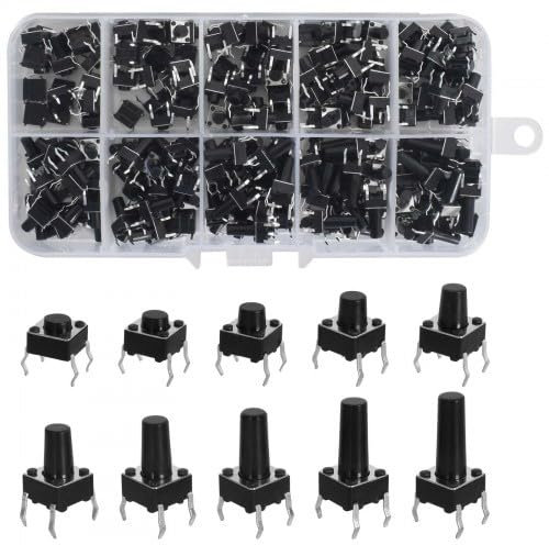 200 Pcs Tactile Push Button Switch 10 Values 6x6mm Micro Momentary Tact Button Switches Assortment Kit