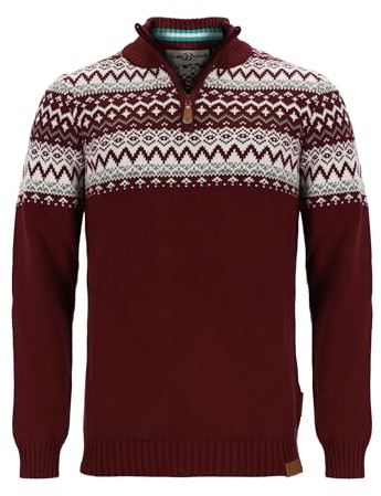 tomBrook Herren Troyer mit Norweger-Strick-Muster - Strickpullover mit Troyer-Kragen aus Baumwolle in Dark Red Größe L