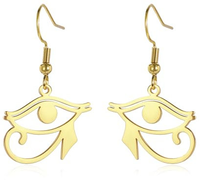 Ankh-Kreuz-Ohrringe für Frauen, Auge des Horus, baumelnde Ohrringe, Edelstahl, altägyptische Tropfenohrringe, Schutz, Schmuck, religiöses Geschenk, One Size, Edelstahl, Kein Edelstein