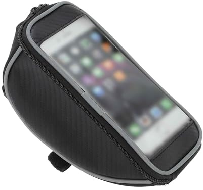 BULLSPANN Borsa Porta Cellulare per Bici, Custodia Impermeabile per Manubrio Anteriore del Telaio Superiore del Tubo, Supporto Touchscreen per Bicicletta, Nero