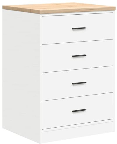 vidaXL Garagen-Aufbewahrungsschrank, Schrank mit Schubladen, Lagerschrank mit Holzarbeitsplatte, Werkzeugschrank Garagenschrank, Weiß 60x51x85 cm Massivholz Kiefer