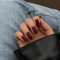SXVME Dark Red False Nails Medium, Burgundy Press on Nails Almond Solid Color Full Cover Fake Nails Medium Stiletto Stick on Nails for Women DIY Nail Art 24 Pcs