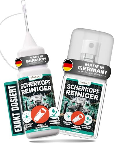Qindoo Scherkopfreiniger mit Nadelspitze 100ml & 100ml Spray Präzise Dosierung für Rasierer, Haarschneider & Barttrimmer – Hygienische Sauberkeit, punktgenau, Made in Germany (Set-2)