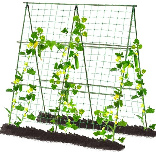 yotoworth Gurke Rankhilfe 120 x 120cm, Rankgitter Gurken Metall A-Form Gurkenspalier für Garten Pflanzen Wachstumsunterstützung, Outdoor fürTomaten Bohnen Erbsen,Vertikales Pflanzen Rankgitter, Grün
