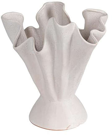 Bloomingville Steingut gerüschte Vase mit reaktiver Glasur, matt-Creme