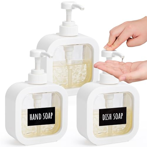 Segbeauty Seifenspender Weiß, 3 Stück 300ml Duschgel Spender, Shampoo Spender für Dusche mit Wasserdichter Etiketten, Seifenspender Set für Bad