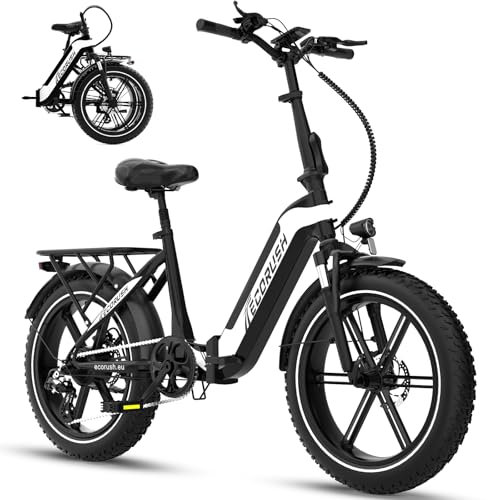 ECORUSH ECO R2 E Bike Klapprad, E-Bike mit 20×4,0 Zoll Fat Tire, Hochfester Körper, 48V 499.2Wh Akku, 7-Gang, LCD-Display, 250W Motor & 25Km/h Elektrofahrräder für Herren und Damen