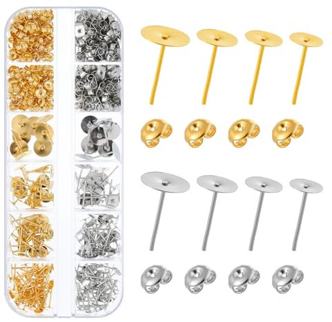 Zyghjort 400 Stück Ohrstecker Rohlinge, Metall Ohrstecker Stopper Pfosten Flat Pad mit Ohrring Rücken Ohrloch Stecher Set für Ohrring Herstellung, Schmuckherstellung, DIY Basteln (4/5/6/8 mm)