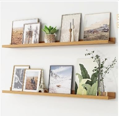 RICHER HOUSE Wandregal Eiche,120 x 13 cm, Schweberegal aus MDF Holz,2er Set | Bilderleiste, Wandboard, Regal Wand für Fotorahmen und Dekos, Wohnzimmer, Kinderzimmer, Schlafzimmer, Küche, Badezimmerwand
