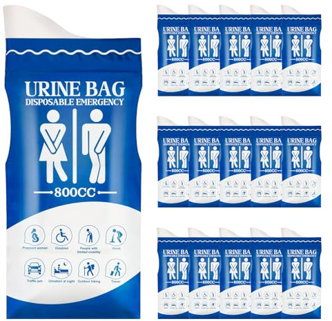 16 stycken urinpåsar för resor, 800 ml Urinella för kvinnor engångsbruk, bärbar urinpåse med handtag, engångs urinpåse för resor för män kvinnor gravida sjuka resor bil camping vandring