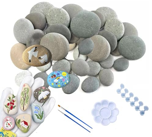 XHWOLGARIAN Steine Zum Bemalen Flache Kieselsteine Glatte Strand Kiesel Naturstein Kies Dekosteine Für DIY Malerei Handwerk Kunst Gartendekoration & Home Decor Steine Bemalen Set (40)