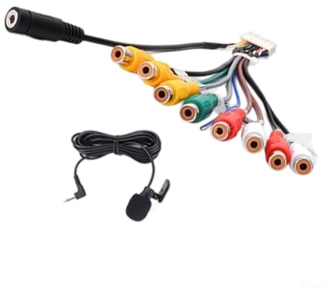 Adattatore ausiliario stereo per auto, cavo adattatore con uscita RCA e microfono per autoradio, adattatori per cablaggio porta in-out