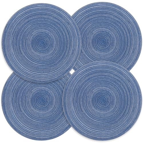 Privalace Platzsets Abwaschbar 4er Set,Tischsets Platzsets Rund Baumwolle Geflochten,rutschfest Hitzebeständig Platzdeckchen für Fest Küche(Blau)