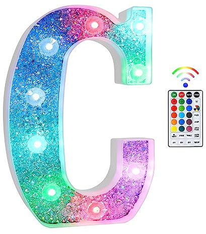 Minicloss Light Up Letters, Lights Sign 18 Color Changing 26 Alphabet Glitter Shiny Letter Lights Gifts for Girls Women Birthday Christmas Party Wedding Decoration (C)