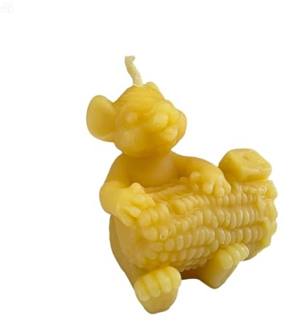 Bienenwachskerze Mäusekerze auf Mais 6 cm Tierfreund Maiskolben — handgegossene Mäusefigur reitend mit Körner-Struktur, Made in Germany