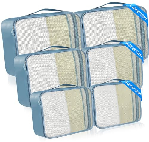 BAGBUTY Packing Cubes - Koffer Organizer in verschiedenen Größen & Farben – Packwürfel für Reise & Haushalt (Grau, 2 x Large, 2 x Medium, 2 x Small)