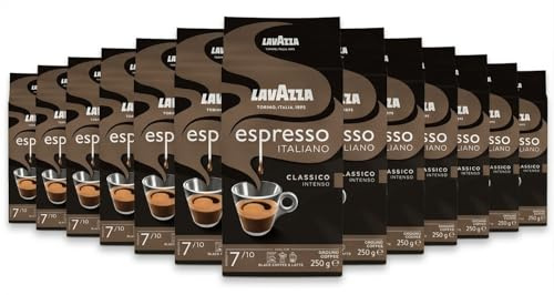 Lavazza, Espresso Italiano Classico, Ground Coffee, 12 x 250g | Intensity 5/10, with Flowery and Fruity Notes, 100% Arabica, Light Roasting, Ideal for Moka Pot or Filtered Coffee
