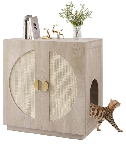 unipaws Tall Cat Litter Box Enclosure, Weathered Grey | with Shelves, Hidden Litter Box Cover, for Tall or Top Entry Litter Box, Kitty Enclosed Litter Box Cabinet