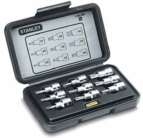 Stanley 1-89-098 Coffret À Douilles Torx 1/2 Jeu de 9 Pièces T20-T25-T27-T30-T40-T45-T50-T55-T60 - Résistant en matériaux Haute Qualité - Plateau de Rangement - Coffret Compact