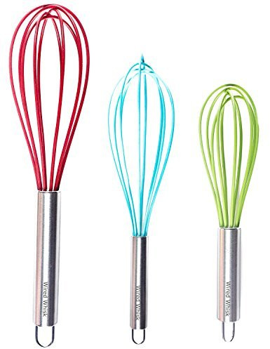 Wired Whisk Draht Schneebesen Silikon Schneebesen-Set von 3 – Edelstahl & Küchenutensilien aus Silikon für mischen, Schlagen, Schlagen und Rühren – (blau: 12 Zoll, Rot: 25,4 cm & Grün: 21,6 cm)
