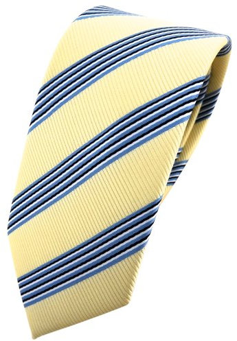 TigerTie - schmale Designer Krawatte in gelb blassgelb blau schwarz silber gestreift