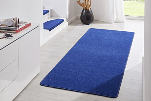 Hanse Home Indoor Teppich Fancy – Wohnzimmerteppich einfarbig Modern Velours Teppich für Esszimmer, Wohnzimmer, Kinderzimmer, Flur, Schlafzimmer, Küche – Blau, 80x200cm