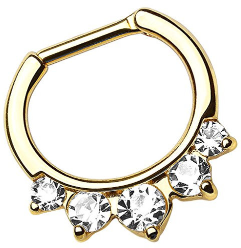 Piersando Piercing Ring für Septum Tragus Helix Ohr Nase Lippe Brust Intim Nasenpiercing Clicker Spitzen mit Kristallen vergoldet Gold 1,2mm