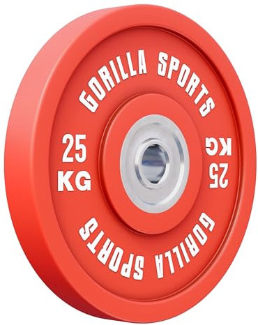 GORILLA SPORTS® Bumper Plates - 50mm, Einzeln, 5/10/15/20/25 kg, Gusseisen, Gummiert - Hantelscheiben, Gewichte Hantel, Gewichtsscheiben, Olympia Hantelscheibe, Weight Plates, Langhantel Scheiben