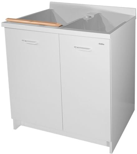 Montegrappa Mobile Lavatoio 80x60x85cm 2 Ante 2 Vasche ASSE in Legno Edilla Bianco