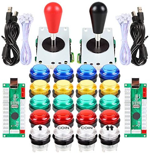 EG STARTS 2 Piezas de Arcade LED para Jugadores DIY Codificador USB 2X Elipse Óvalo Joystick de Estilo 20x Botones de Arcade LED para PC Sistema de Windows Raspberry Pi MAME (Mixed Color Kit)