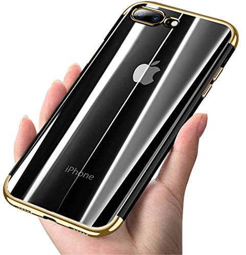 Compatible With iPhone 7 Plus / 8 Plus (5.5) - Gold Metallic Electroplating Bumper Slim Silicone Gel Clear Case Cover