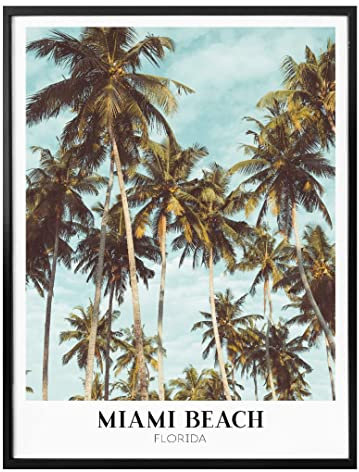 Poster Miami Beach The United States Wanddeko moderne Wohnzimmer Bilder Strand Affirmationen Skyline Urlaub USA Typografie ohne Zubehör 40x50 c