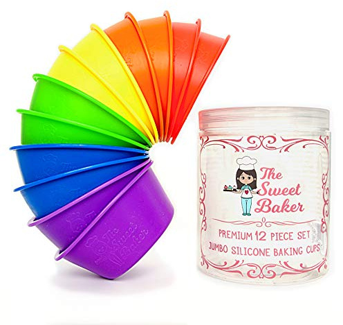 The Sweet Baker | Professionelle Jumbo-Silikon-Backförmchen | Premium 12-teiliges Set | wiederverwendbare Cupcake-Muffinförmchen | BPA-frei