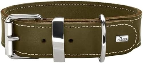 HUNTER AALBORG SPECIAL Hundehalsband, Leder, strapazierfähig, komfortabel, 60 (M-L), oliv