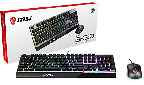 MSI VIGOR GK30 COMBO US LAYOUT GK30 Gaming Tastatur QWERTY und GM11 Gaming Maus (kabelgebunden, Plunger Switch, schwarz, RGB)