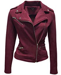 ODCOCD Giacca in finta pelle scamosciata da donna, a maniche lunghe, con cerniera, abbigliamento casual, Borgogna, Medium