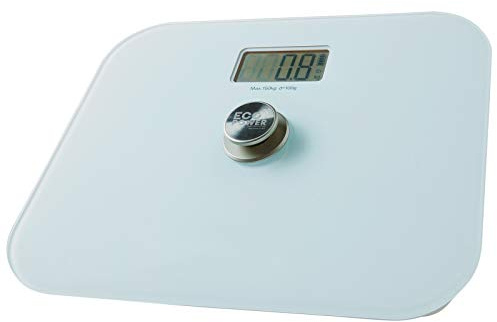 Eco Friendly Digital LCD Bathroom Scales – Battery Free Kinetic White Sleek Tempered Glass High Precision Scales – Push to Power, 150kg Max Capacity, Displays Weight in Stone/Lbs/Oz or Kilos/Grams