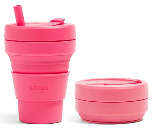Stojo Collapsible Coffee Cup | Reusable To Go Pocket Size Travel Cup - Peony, 16oz
